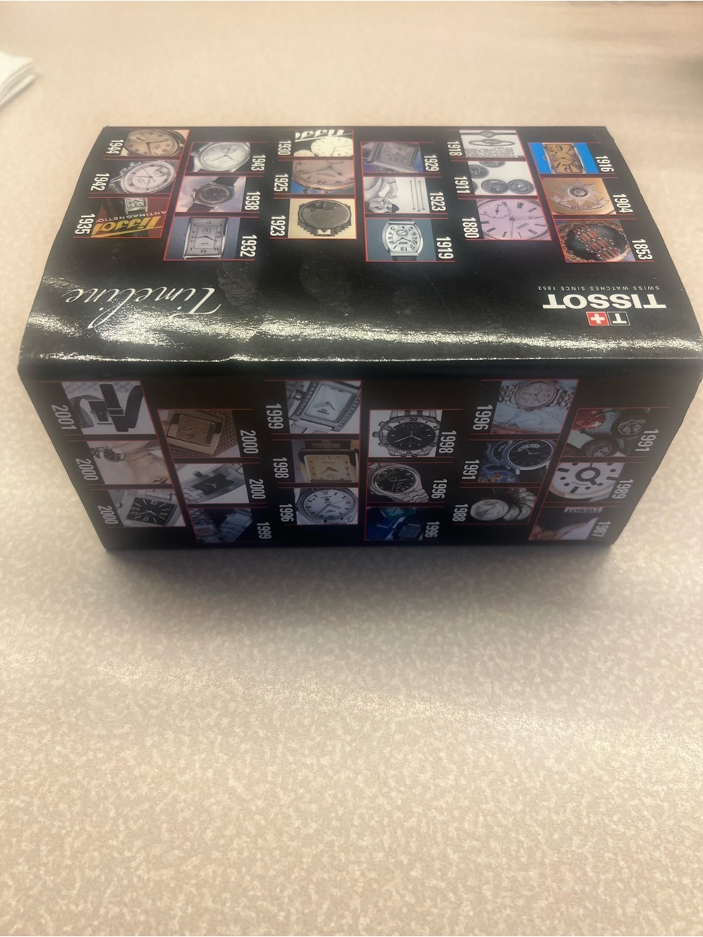 Tissot Black Box with Multi-Image Watch Collage. original sleeve